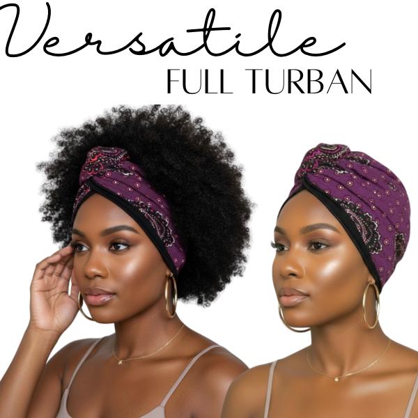 Full Turban Wire Headband, Reversible Extra Wide Deep Plum Paisely Print Wired Headband, Fabric Head Wrap, Afro Boho Women Accessories