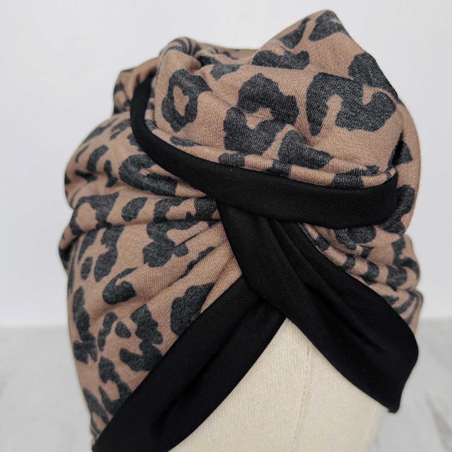Full Turban Wire Headband, Reversible Extra Wide Brown Black Leopard Print Wired Head Wrap, Fabric Head Wrap, Afro Boho Women Accessories