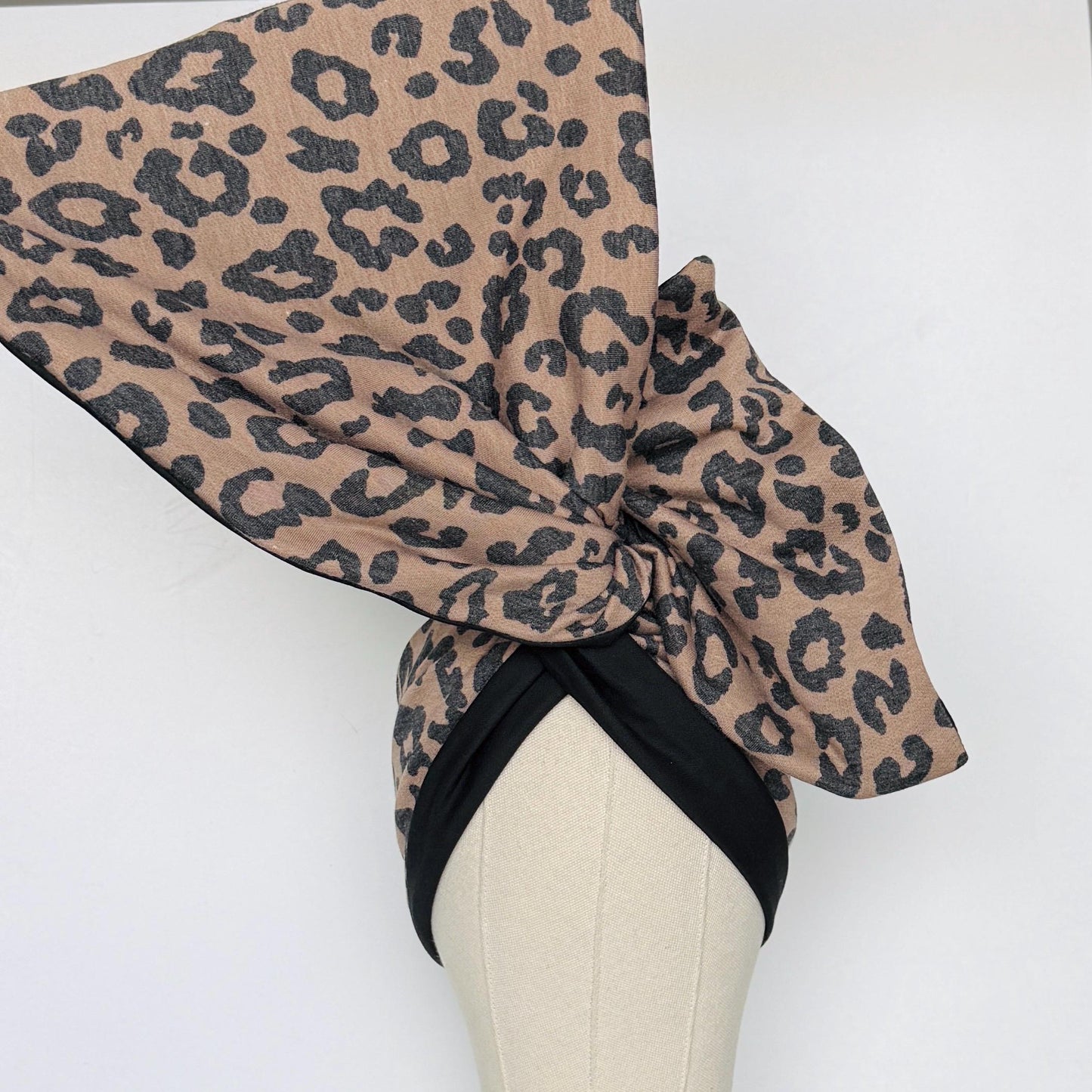 Full Turban Wire Headband, Reversible Extra Wide Brown Black Leopard Print Wired Head Wrap, Fabric Head Wrap, Afro Boho Women Accessories