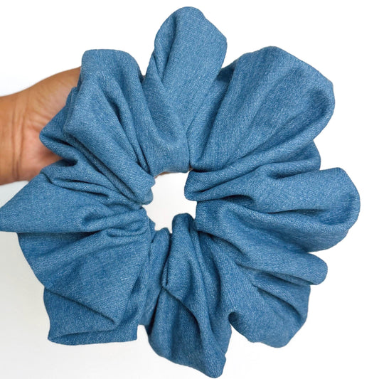Oversized Denim Scrunchie XL, Jumbo Statement Scrunchie, 8 Inch Scrunchie for Thick & Curly Hair, Large Denim Hair Tie, Barrette