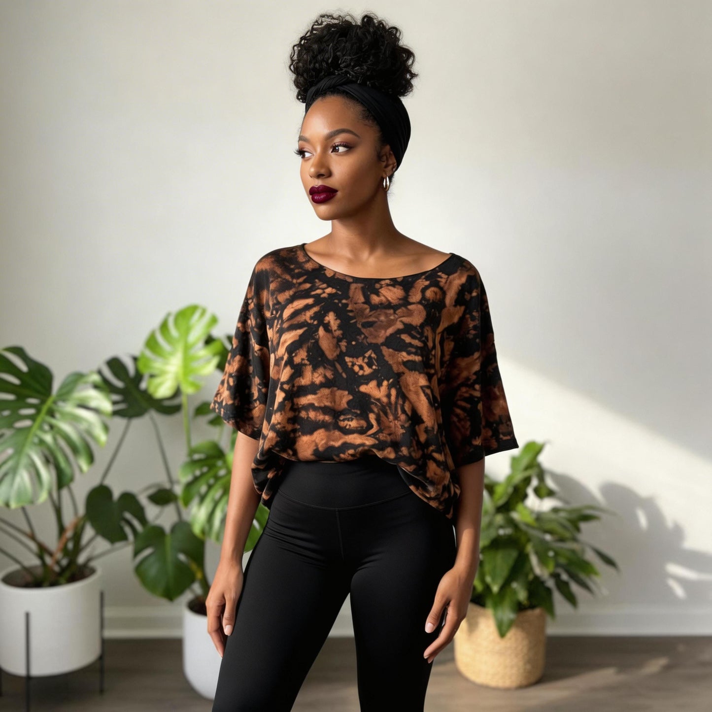 Tie Dye Off Shoulder Shirt, Oversized Slouchy Tee, Brown Black Hand Dyed Tie Dye Shirt, Boho Lounge Shirt, L XL 2XL Unisex Tee
