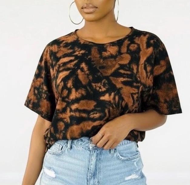 Tie Dye Off Shoulder Shirt, Oversized Slouchy Tee, Brown Black Hand Dyed Tie Dye Shirt, Boho Lounge Shirt, L XL 2XL Unisex Tee