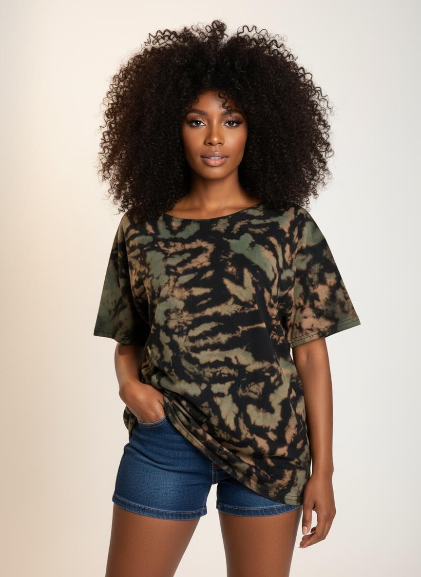 Tie Dye Off Shoulder Shirt, Oversized Slouchy Tee, Green Black Hand Dyed Tie Dye Shirt, Boho Lounge Shirt, L XL 2XL Unisex Tee