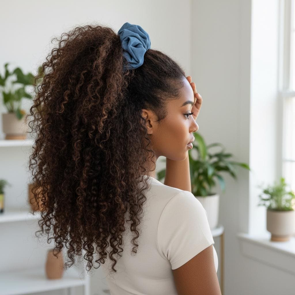Oversized Denim Scrunchie XL, Jumbo Statement Scrunchie, 8 Inch Scrunchie for Thick & Curly Hair, Large Denim Hair Tie, Barrette