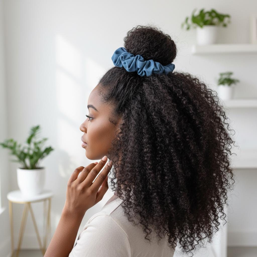 Oversized Denim Scrunchie XL, Jumbo Statement Scrunchie, 8 Inch Scrunchie for Thick & Curly Hair, Large Denim Hair Tie, Barrette