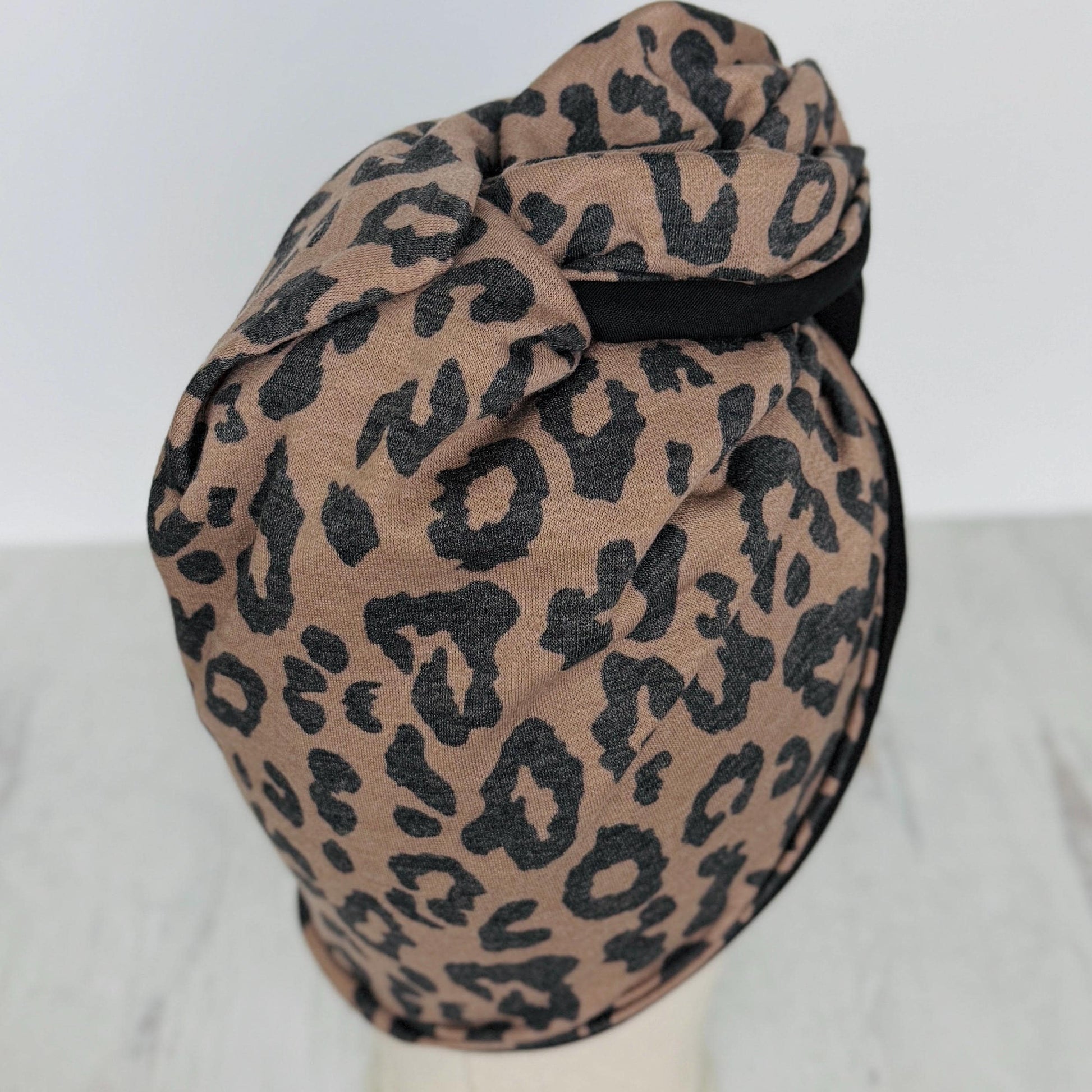 Full Turban Wire Headband, Reversible Extra Wide Brown Black Leopard Print Wired Head Wrap, Fabric Head Wrap, Afro Boho Women Accessories