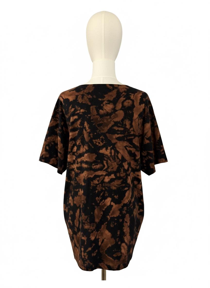 Tie Dye Off Shoulder Shirt, Oversized Slouchy Tee, Brown Black Hand Dyed Tie Dye Shirt, Boho Lounge Shirt, L XL 2XL Unisex Tee