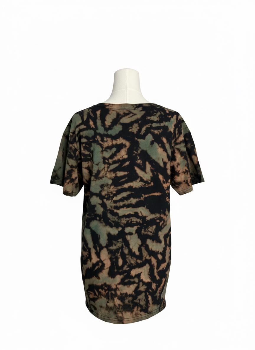 Tie Dye Off Shoulder Shirt, Oversized Slouchy Tee, Green Black Hand Dyed Tie Dye Shirt, Boho Lounge Shirt, L XL 2XL Unisex Tee