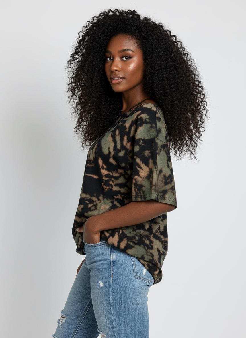 Tie Dye Off Shoulder Shirt, Oversized Slouchy Tee, Green Black Hand Dyed Tie Dye Shirt, Boho Lounge Shirt, L XL 2XL Unisex Tee