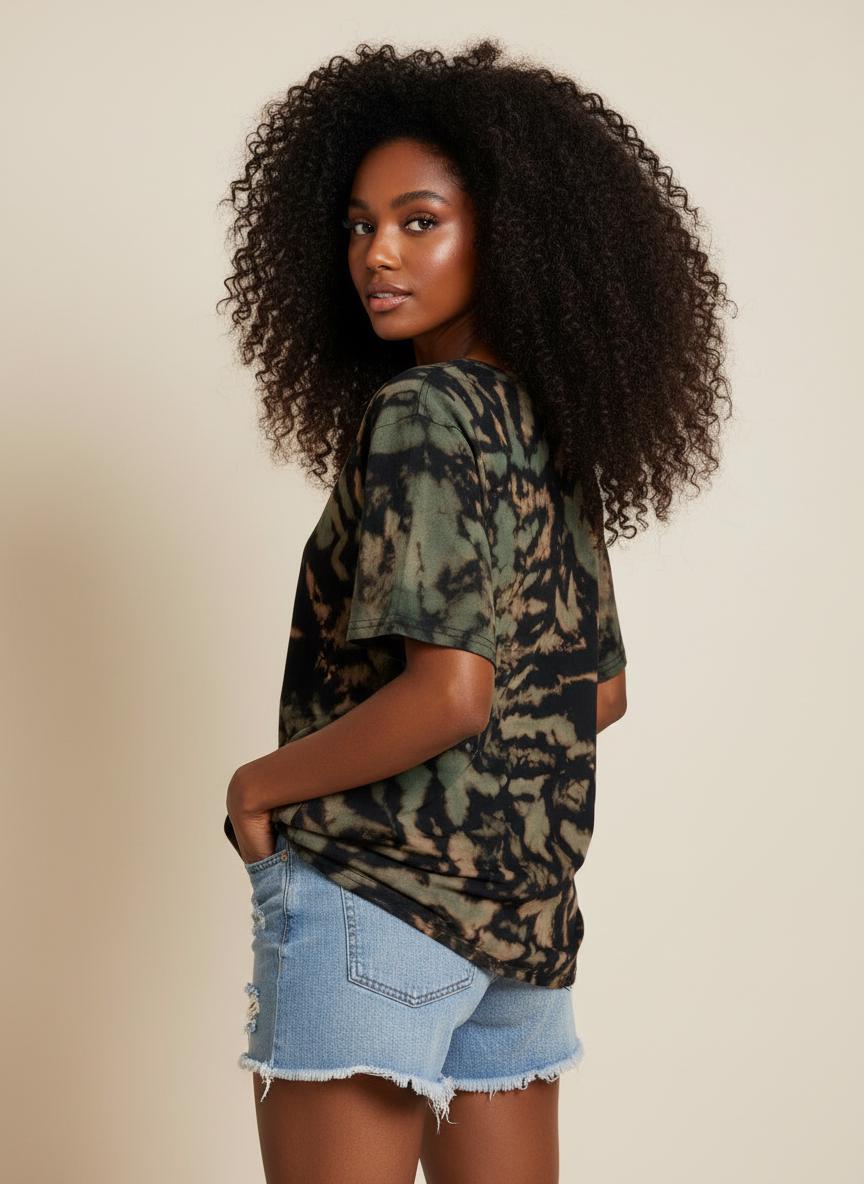 Tie Dye Off Shoulder Shirt, Oversized Slouchy Tee, Green Black Hand Dyed Tie Dye Shirt, Boho Lounge Shirt, L XL 2XL Unisex Tee