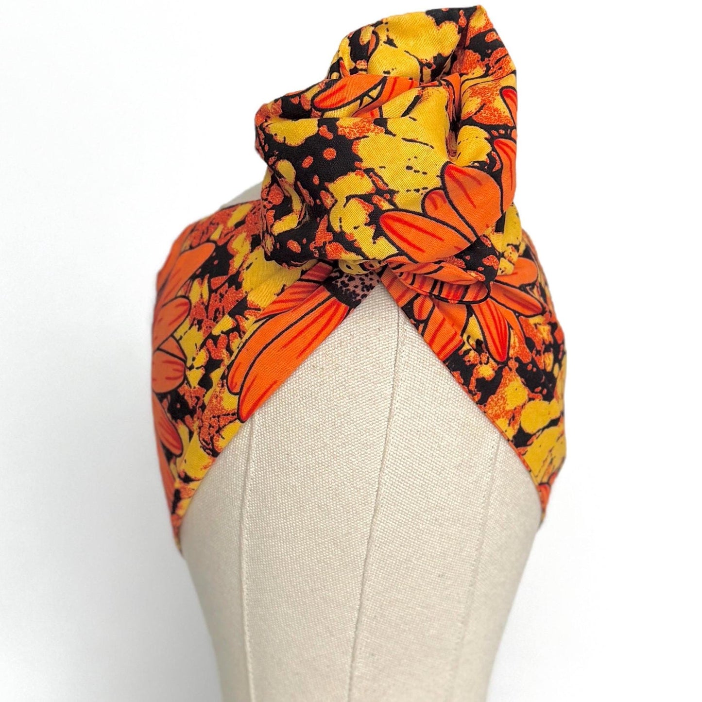 Extra Wide Adjustable Wire Wrap, Ankara Wired Headband, Yellow Orange Brown African Fabric Head Wrap, Ankara Afro Boho Turban, Bandana