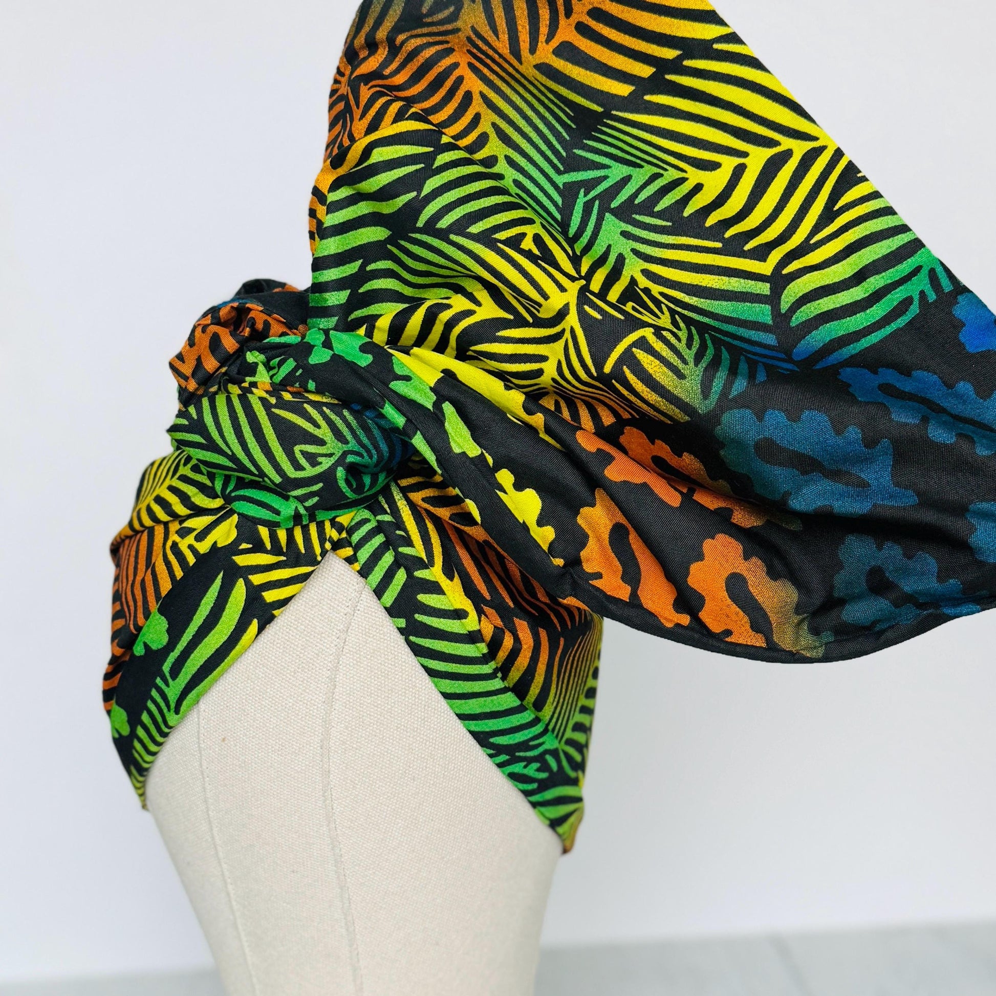 Full Turban Tropical Wired Head Wrap | Double Wire Headband | No-Tie Headwrap | Bold Summer Head Scarf | Afro Boho Hair Accessory