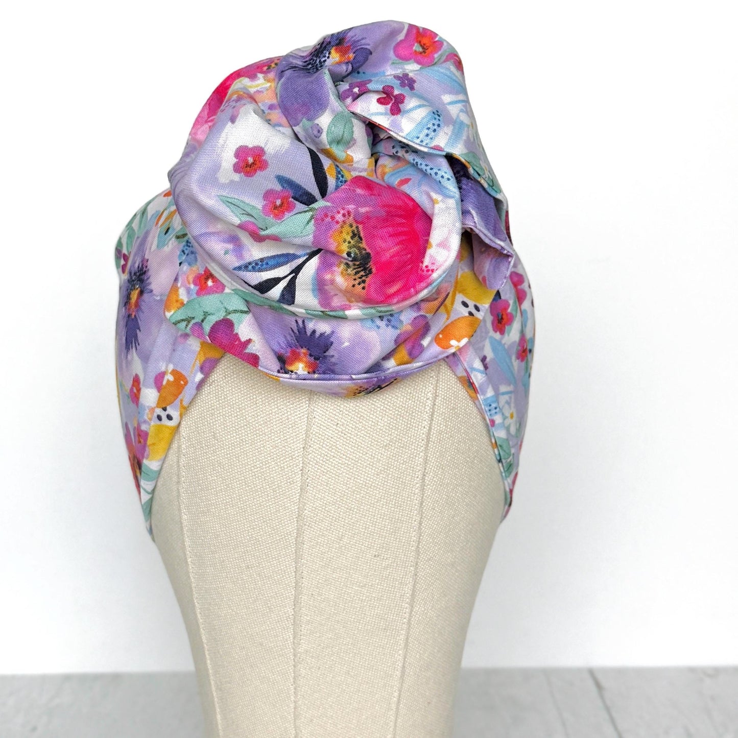 Extra Long Wide Adjustable Wire Head Wrap, White Purple Pink Floral Print, Wired Head band, Turban, Mother’s Day Gift Headband, Accessories