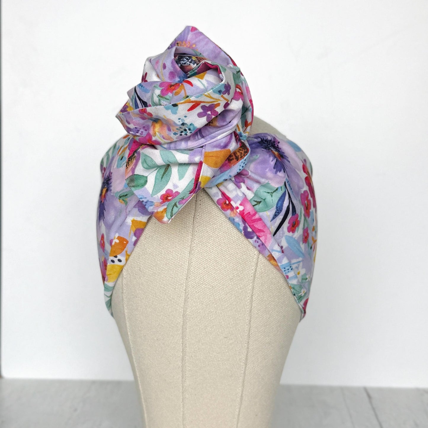 Extra Long Wide Adjustable Wire Head Wrap, White Purple Pink Floral Print, Wired Head band, Turban, Mother’s Day Gift Headband, Accessories