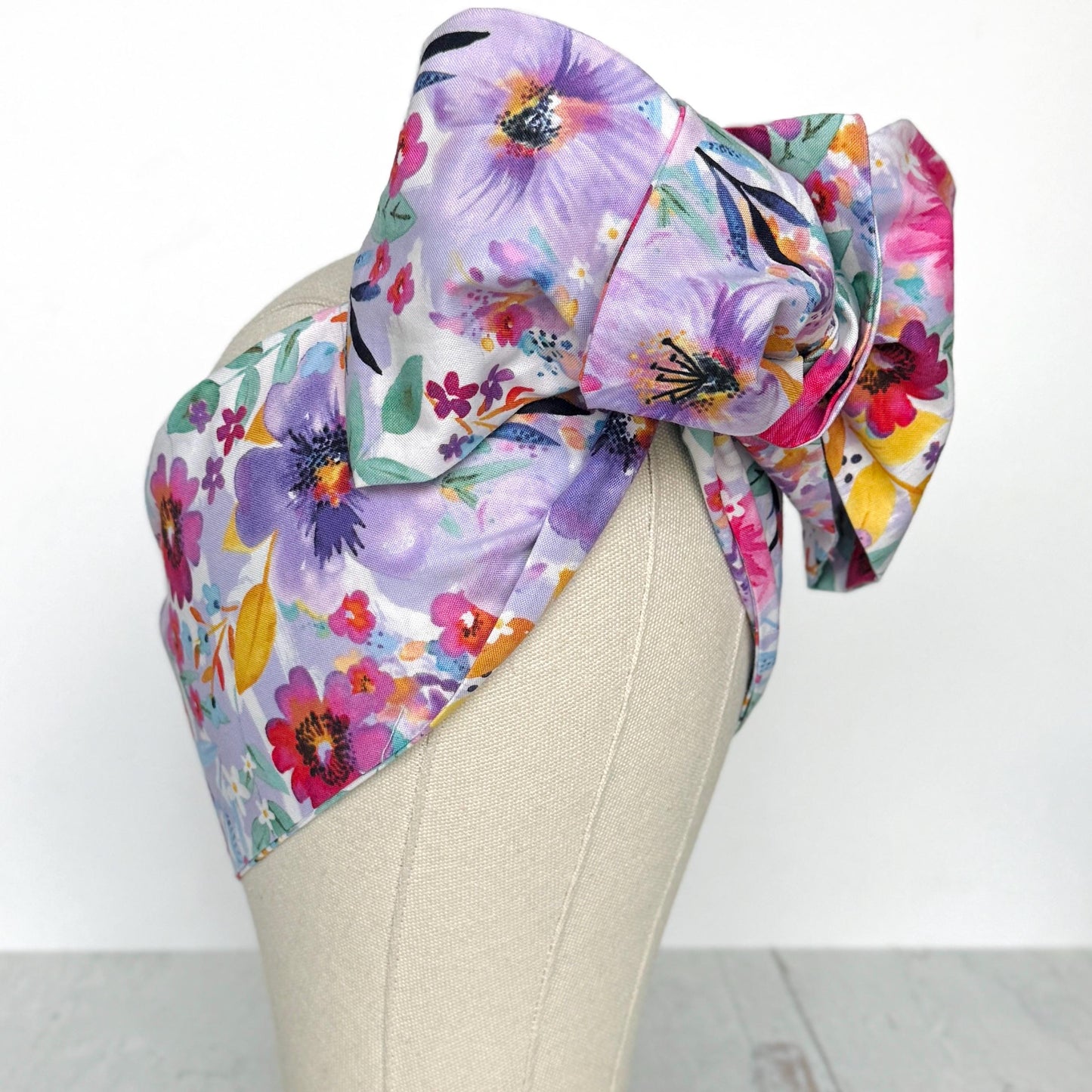 Extra Long Wide Adjustable Wire Head Wrap, White Purple Pink Floral Print, Wired Head band, Turban, Mother’s Day Gift Headband, Accessories