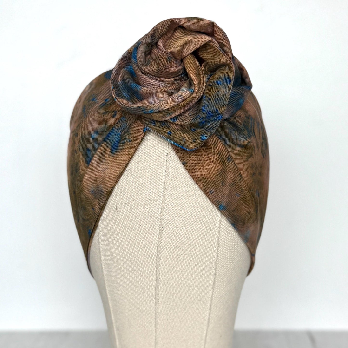 Extra Wide Adjustable Wire Headband, Hand dyed Tie Dye Brown Beige Royal Blue Wired Headband Turban, Fabric Head Wrap, Hair Scarf