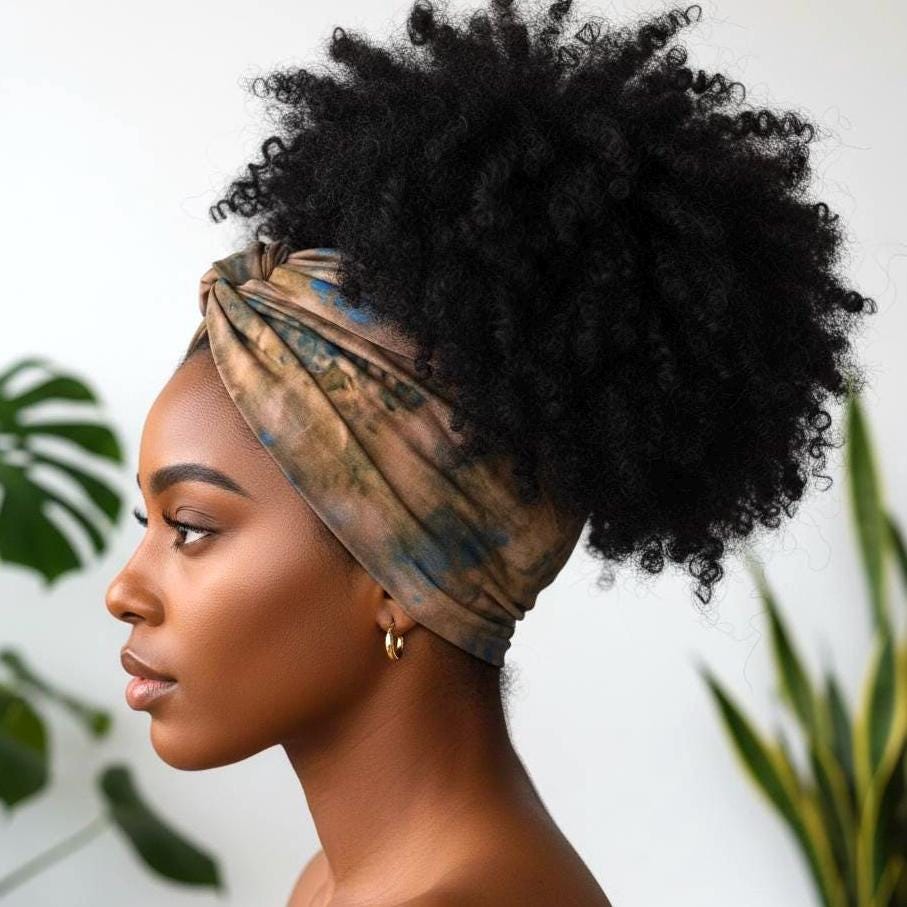 Extra Wide Adjustable Wire Headband, Hand dyed Tie Dye Brown Beige Royal Blue Wired Headband Turban, Fabric Head Wrap, Hair Scarf