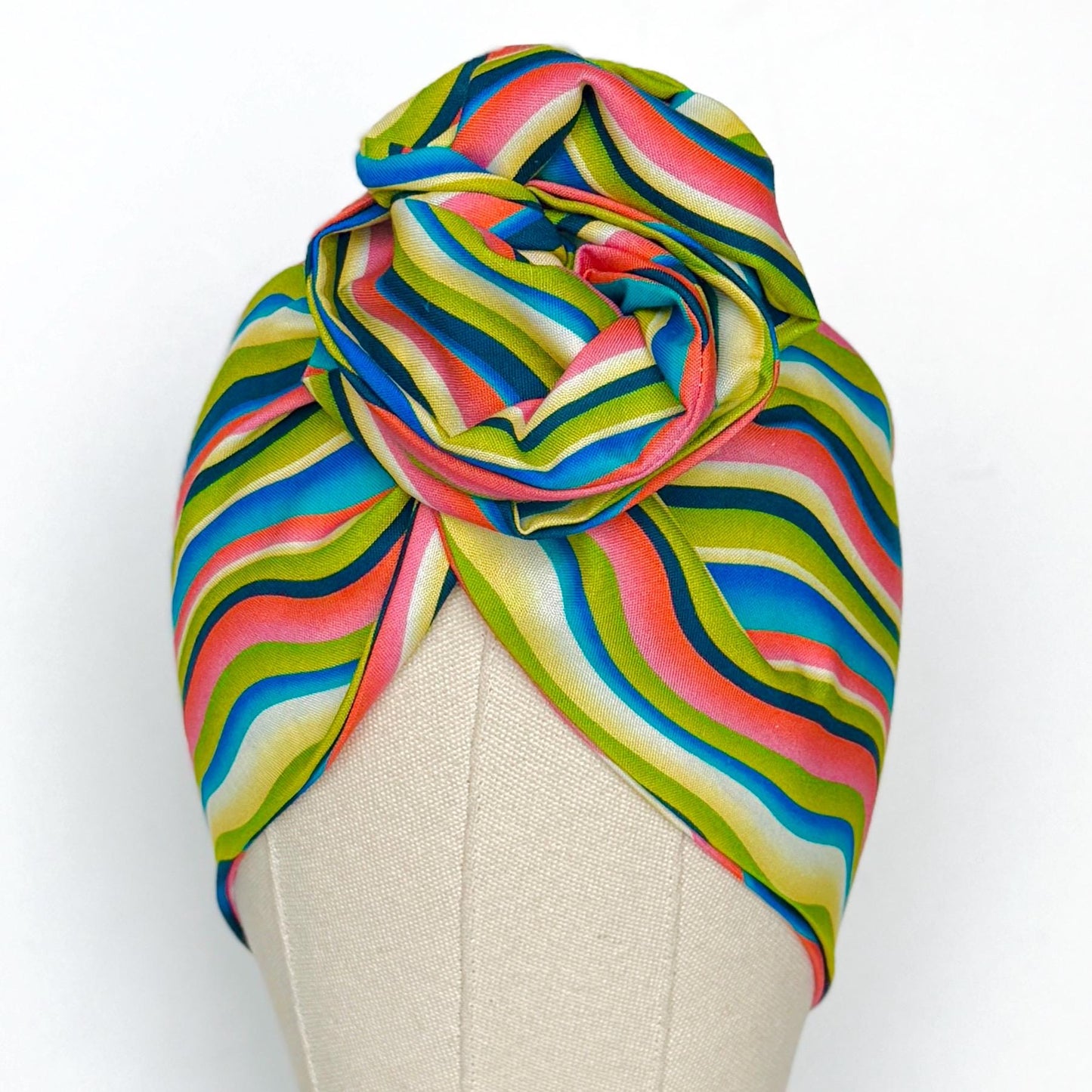 Extra Wide Adjustable Wire Headband, Pink Teal Lime Green Retro Print, Boho Wired Headband, Fabric Head Wrap, Turban, Bendable Scarf