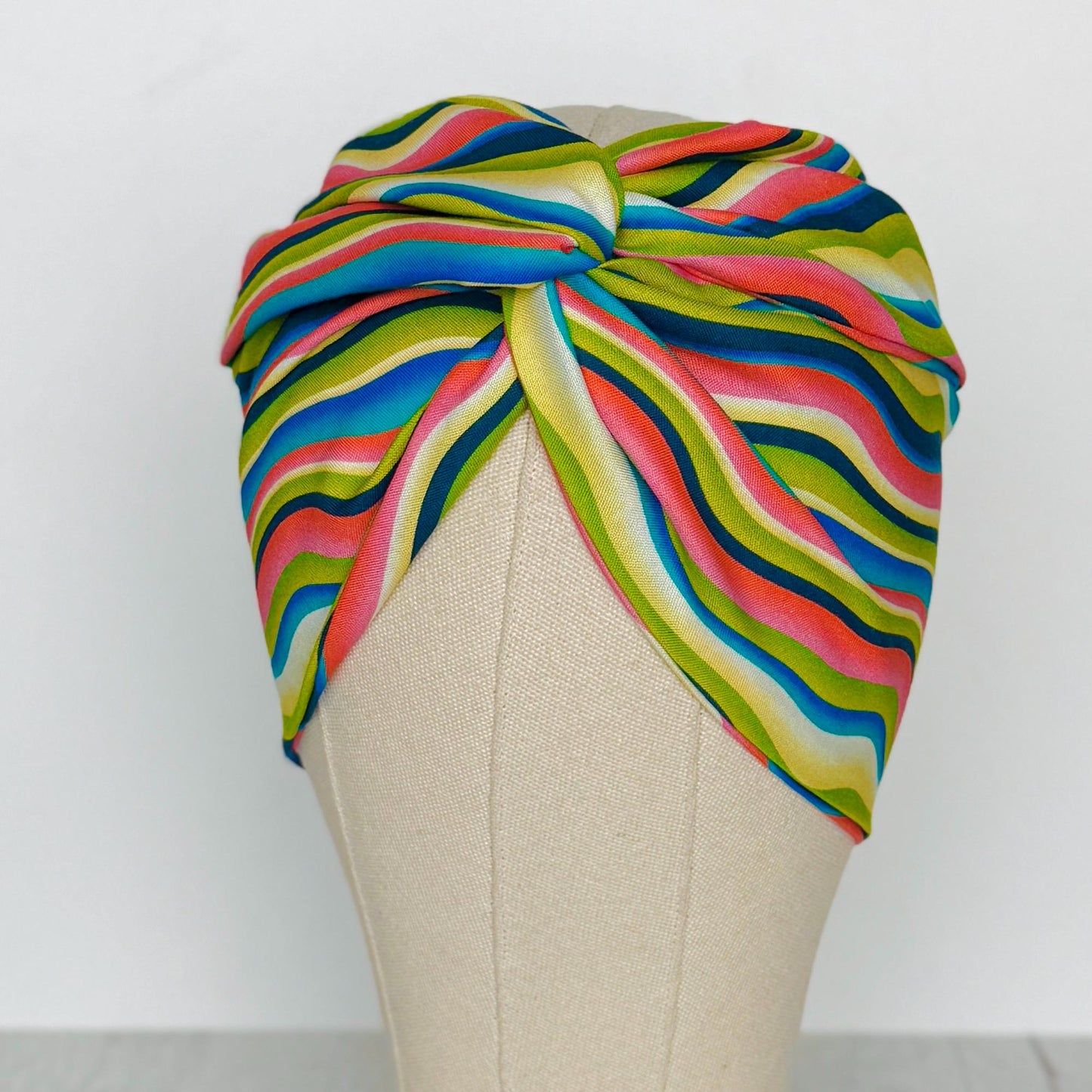 Extra Wide Adjustable Wire Headband, Pink Teal Lime Green Retro Print, Boho Wired Headband, Fabric Head Wrap, Turban, Bendable Scarf