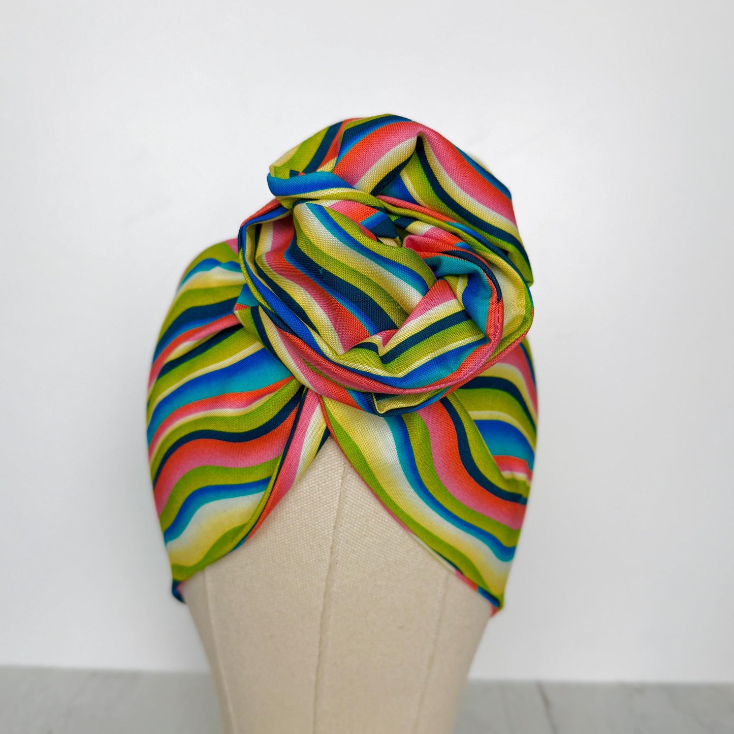 Extra Wide Adjustable Wire Headband, Pink Teal Lime Green Retro Print, Boho Wired Headband, Fabric Head Wrap, Turban, Bendable Scarf