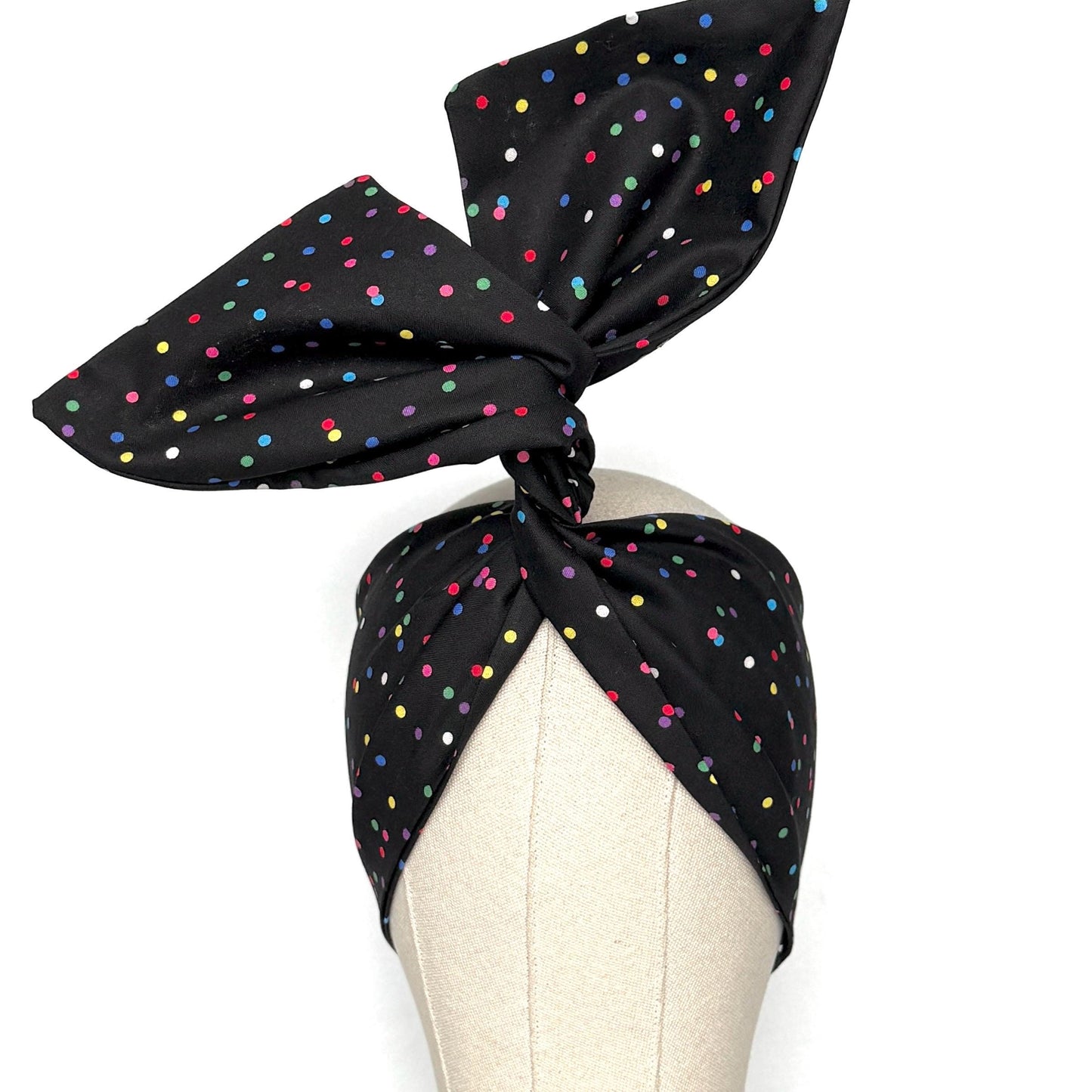 Extra Wide Adjustable Wire Headband, Black Multicolored Polka Dot Print Wired Headband, Bendable Head Wrap, Turban Accessories, Head Scarf