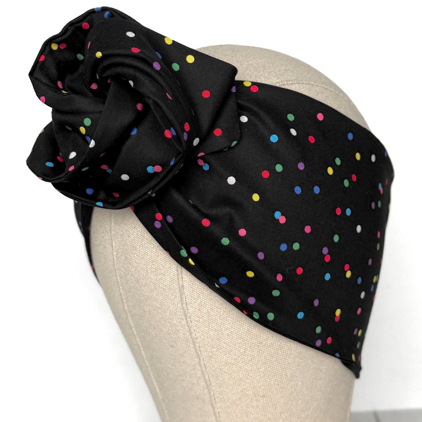 Extra Wide Adjustable Wire Headband, Black Multicolored Polka Dot Print Wired Headband, Bendable Head Wrap, Turban Accessories, Head Scarf