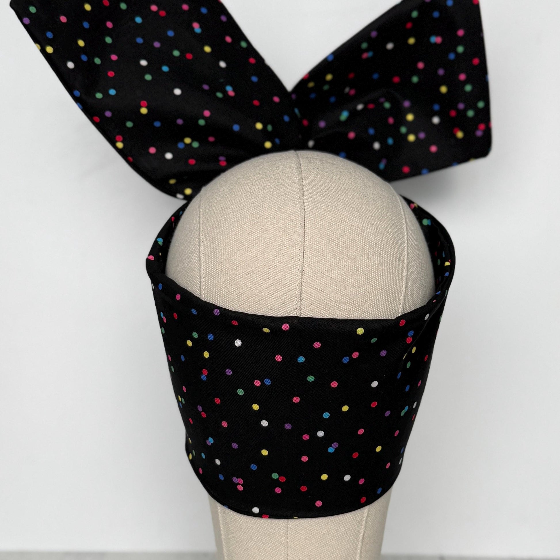 Extra Wide Adjustable Wire Headband, Black Multicolored Polka Dot Print Wired Headband, Bendable Head Wrap, Turban Accessories, Head Scarf
