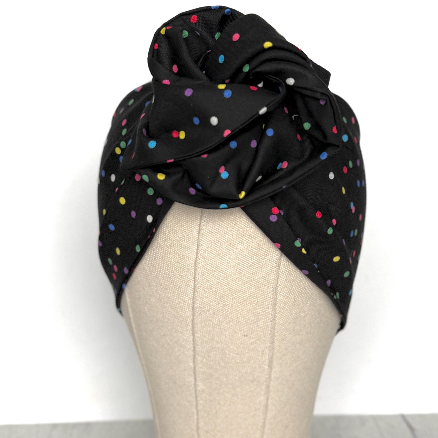 Extra Wide Adjustable Wire Headband, Black Multicolored Polka Dot Print Wired Headband, Bendable Head Wrap, Turban Accessories, Head Scarf