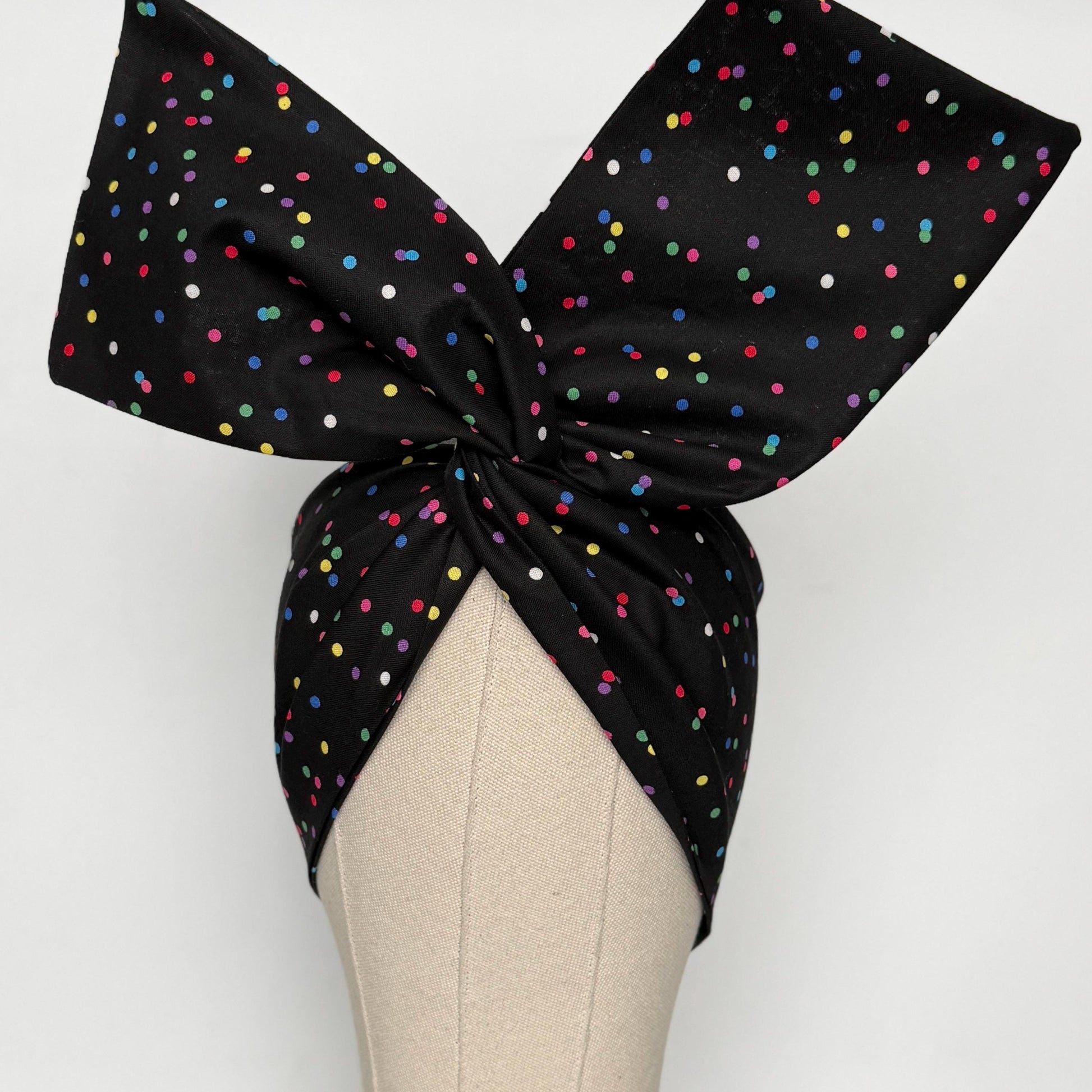 Extra Wide Adjustable Wire Headband, Black Multicolored Polka Dot Print Wired Headband, Bendable Head Wrap, Turban Accessories, Head Scarf