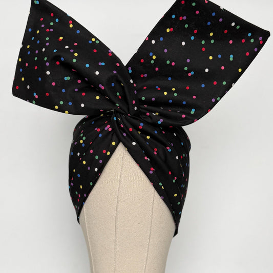 Extra Wide Adjustable Wire Headband, Black Multicolored Polka Dot Print Wired Headband, Bendable Head Wrap, Turban Accessories, Head Scarf