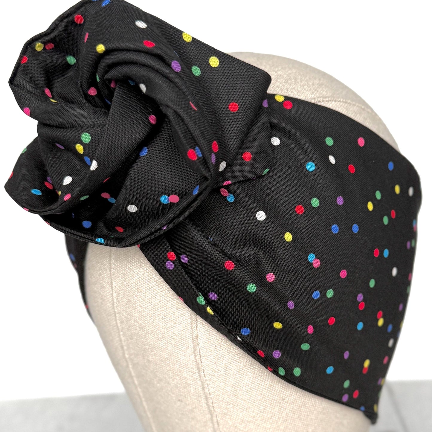 Extra Wide Adjustable Wire Headband, Black Multicolored Polka Dot Print Wired Headband, Bendable Head Wrap, Turban Accessories, Head Scarf