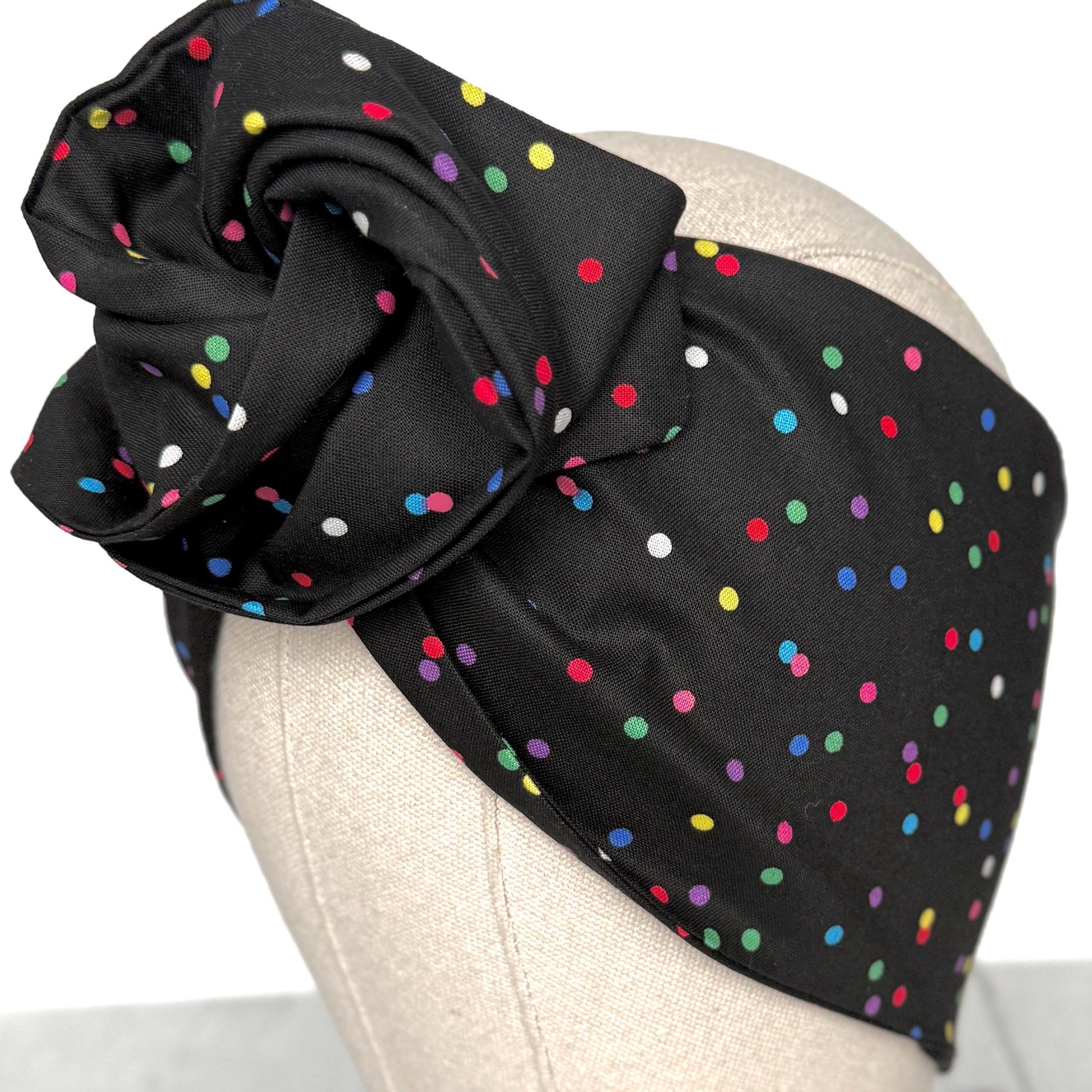 Extra Wide Adjustable Wire Headband, Black Multicolored Polka Dot Print Wired Headband, Bendable Head Wrap, Turban Accessories, Head Scarf