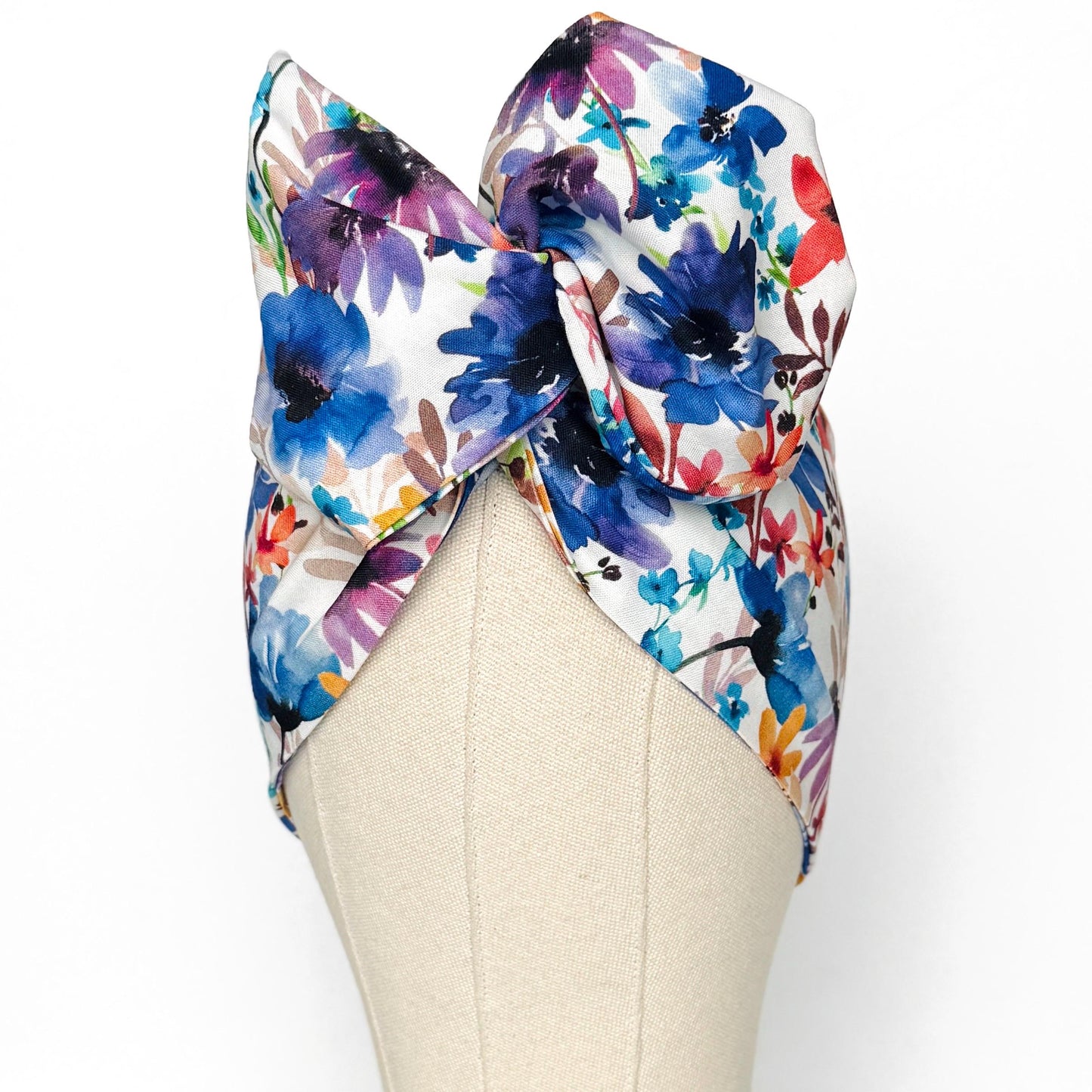 Extra Wide BENDABLE Wire Headband, White Blue Pink Floral Print, Spring Summer Wired Head Wrap, Turban Accessories, Head Scarf Bandana