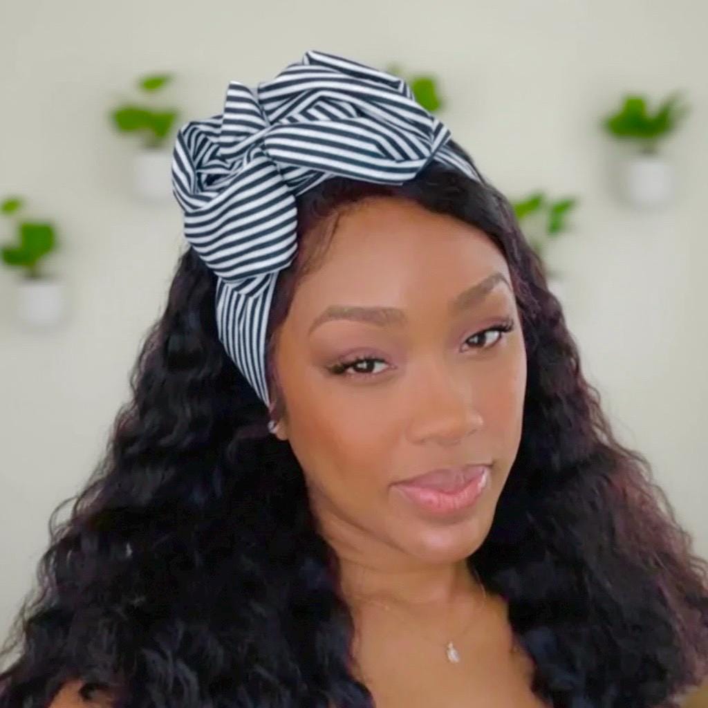 Extra Long Wide Adjustable Wire Headband, Striped Black White Pattern, Wired Headband, Fabric Head Wrap, Turban, Accessories, Women