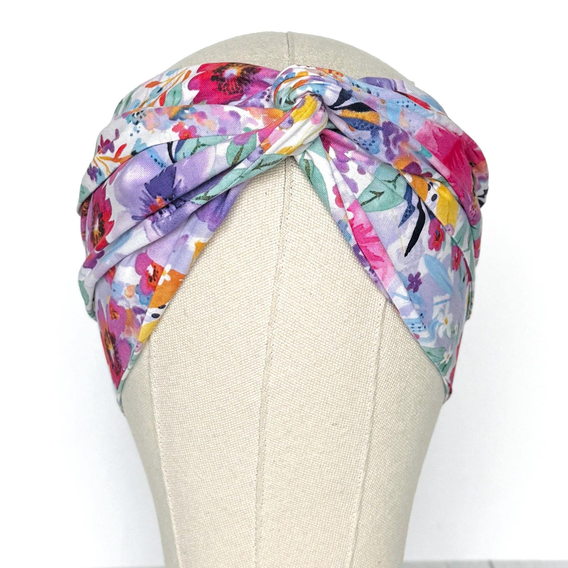 Extra Long Wide Adjustable Wire Head Wrap, White Purple Pink Floral Print, Wired Head band, Turban, Mother’s Day Gift Headband, Accessories