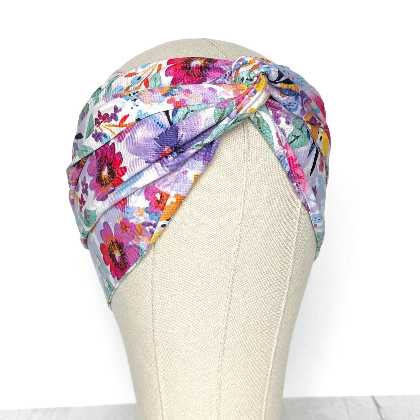 Extra Long Wide Adjustable Wire Head Wrap, White Purple Pink Floral Print, Wired Head band, Turban, Mother’s Day Gift Headband, Accessories