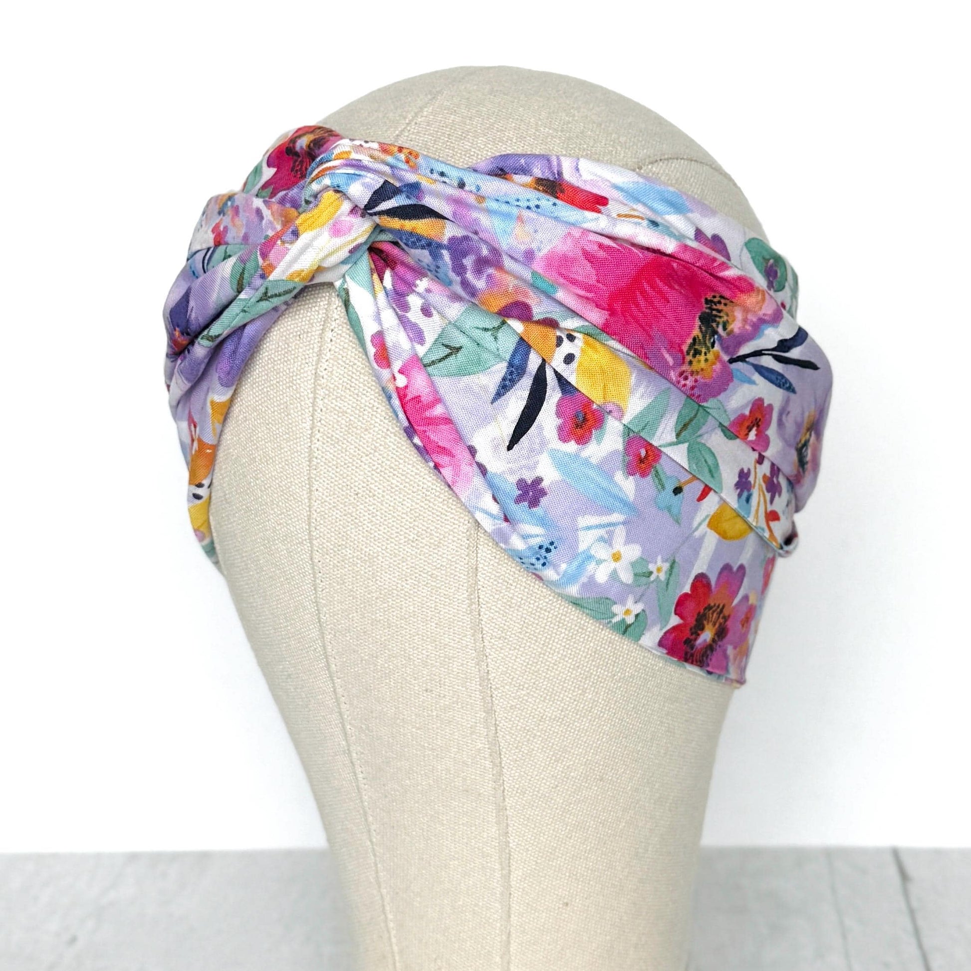 Extra Long Wide Adjustable Wire Head Wrap, White Purple Pink Floral Print, Wired Head band, Turban, Mother’s Day Gift Headband, Accessories