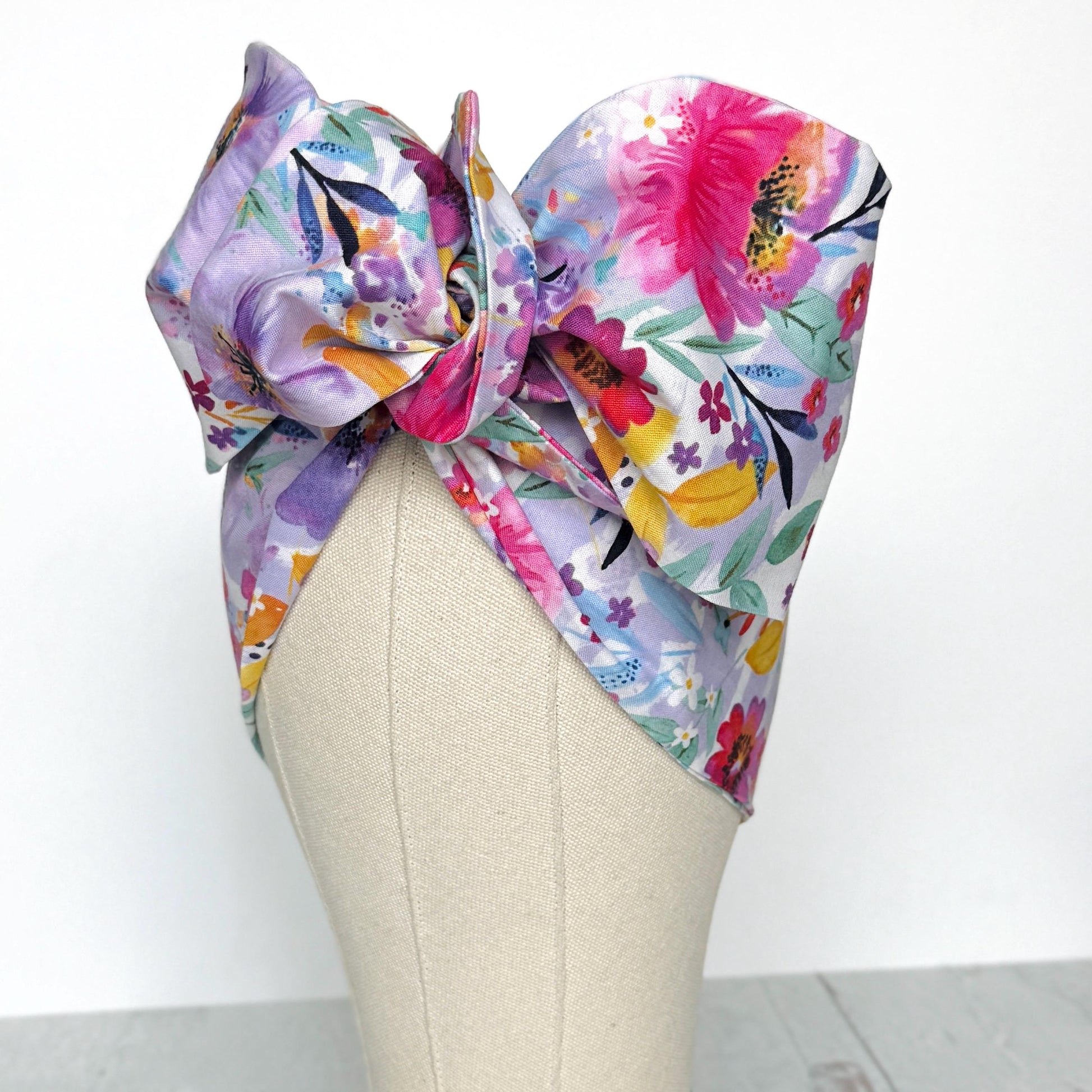 Extra Long Wide Adjustable Wire Head Wrap, White Purple Pink Floral Print, Wired Head band, Turban, Mother’s Day Gift Headband, Accessories
