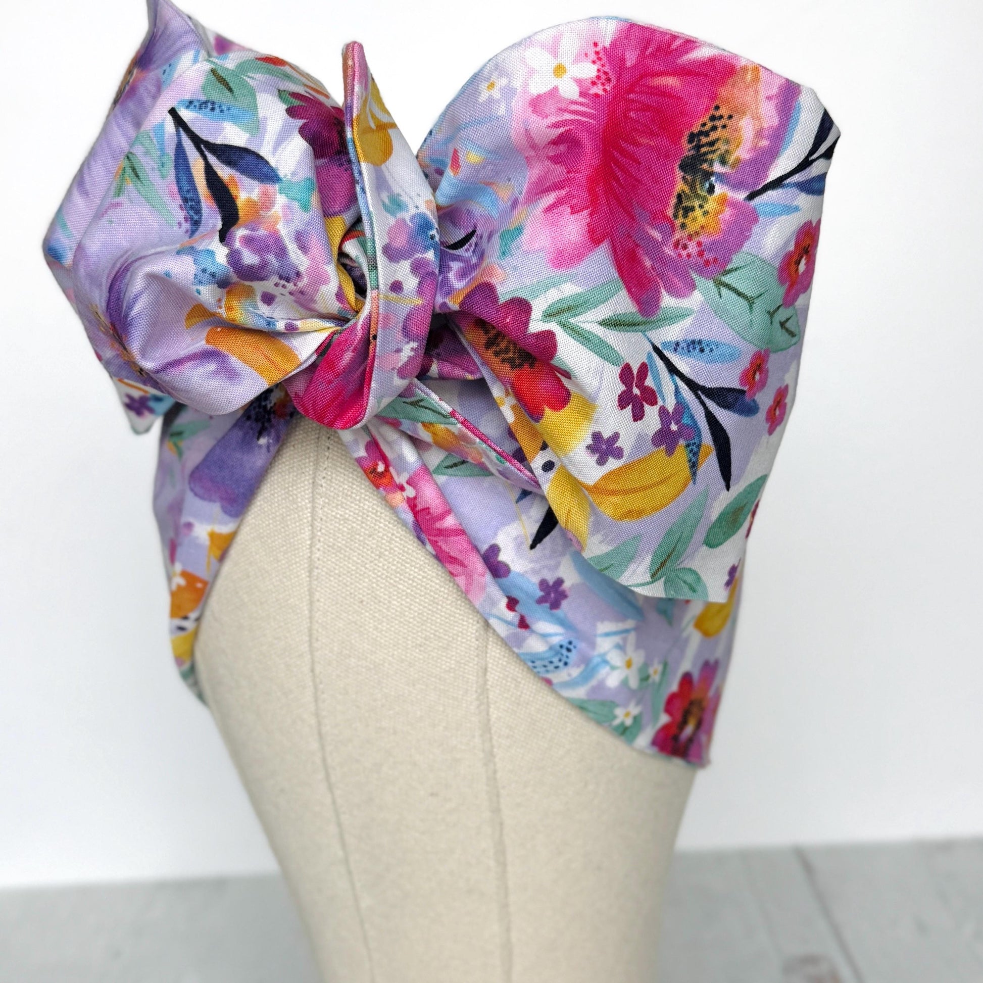 Extra Long Wide Adjustable Wire Head Wrap, White Purple Pink Floral Print, Wired Head band, Turban, Mother’s Day Gift Headband, Accessories