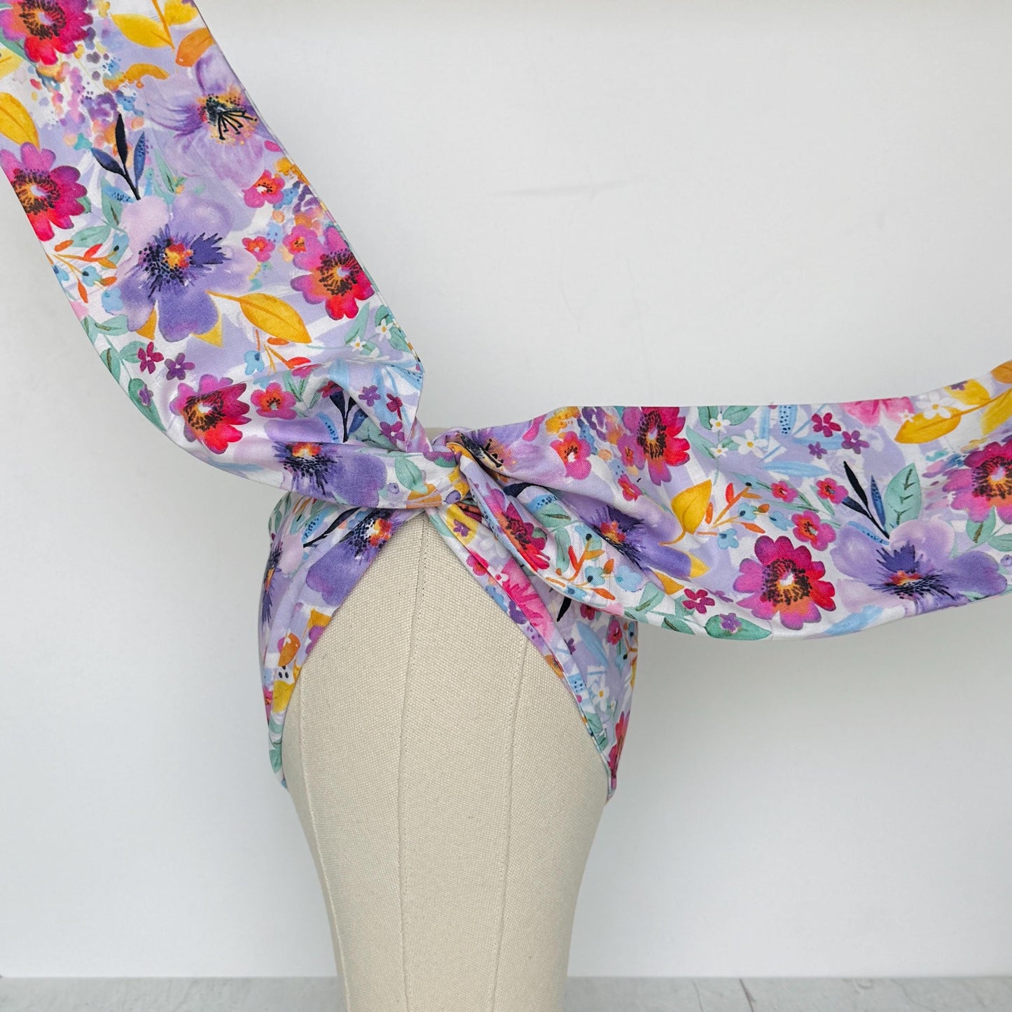 Extra Long Wide Adjustable Wire Head Wrap, White Purple Pink Floral Print, Wired Head band, Turban, Mother’s Day Gift Headband, Accessories