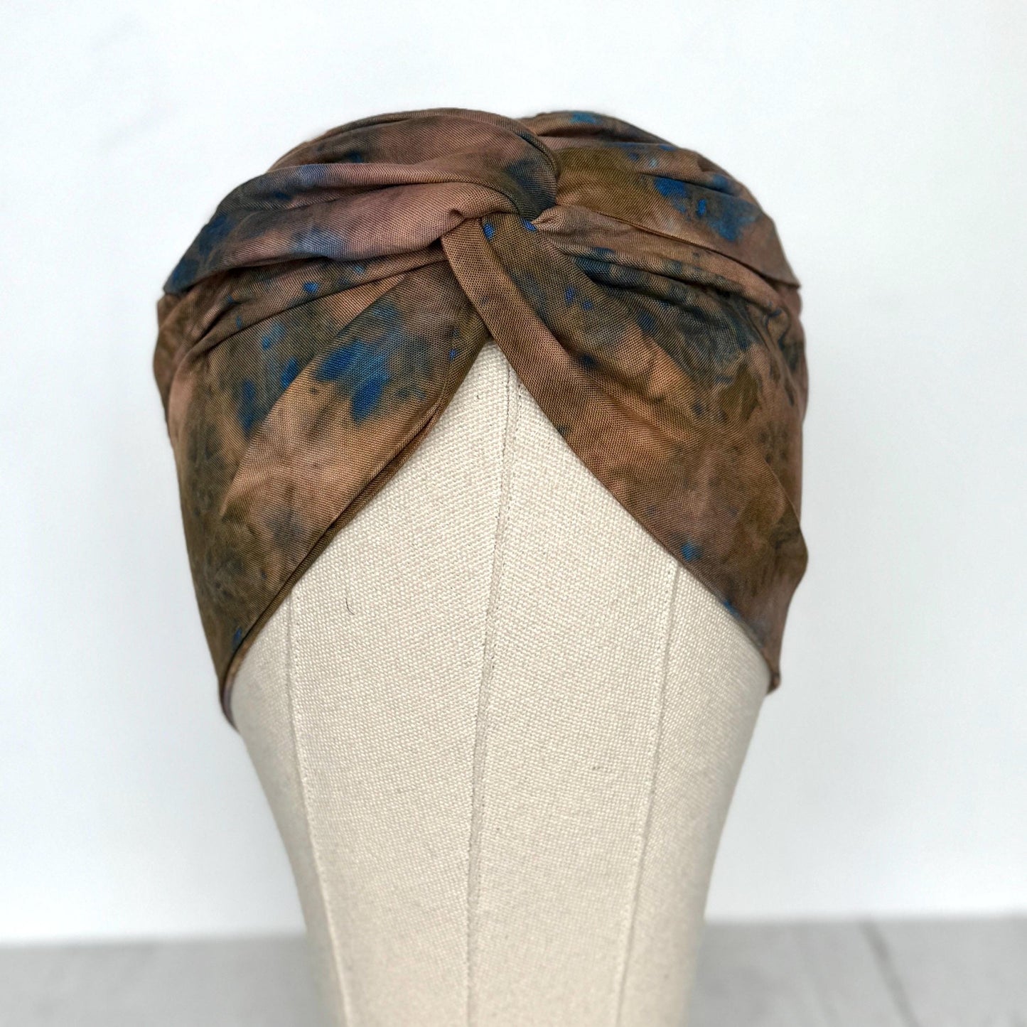 Extra Wide Adjustable Wire Headband, Hand dyed Tie Dye Brown Beige Royal Blue Wired Headband Turban, Fabric Head Wrap, Hair Scarf