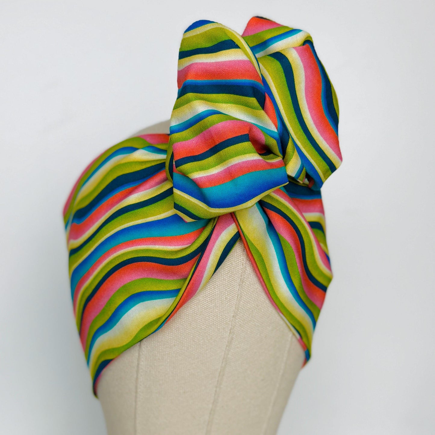Extra Wide Adjustable Wire Headband, Pink Teal Lime Green Retro Print, Boho Wired Headband, Fabric Head Wrap, Turban, Bendable Scarf