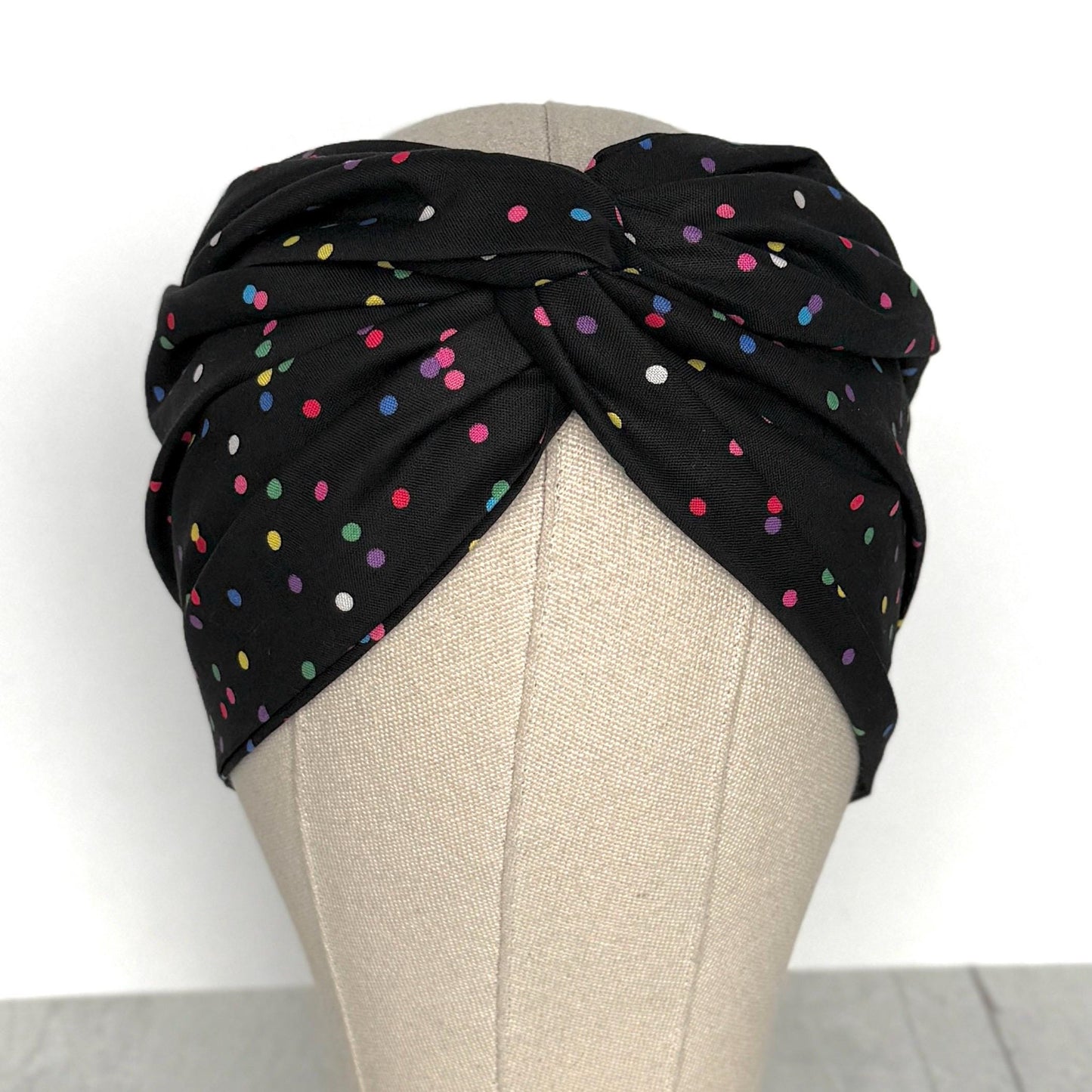 Extra Wide Adjustable Wire Headband, Black Multicolored Polka Dot Print Wired Headband, Bendable Head Wrap, Turban Accessories, Head Scarf
