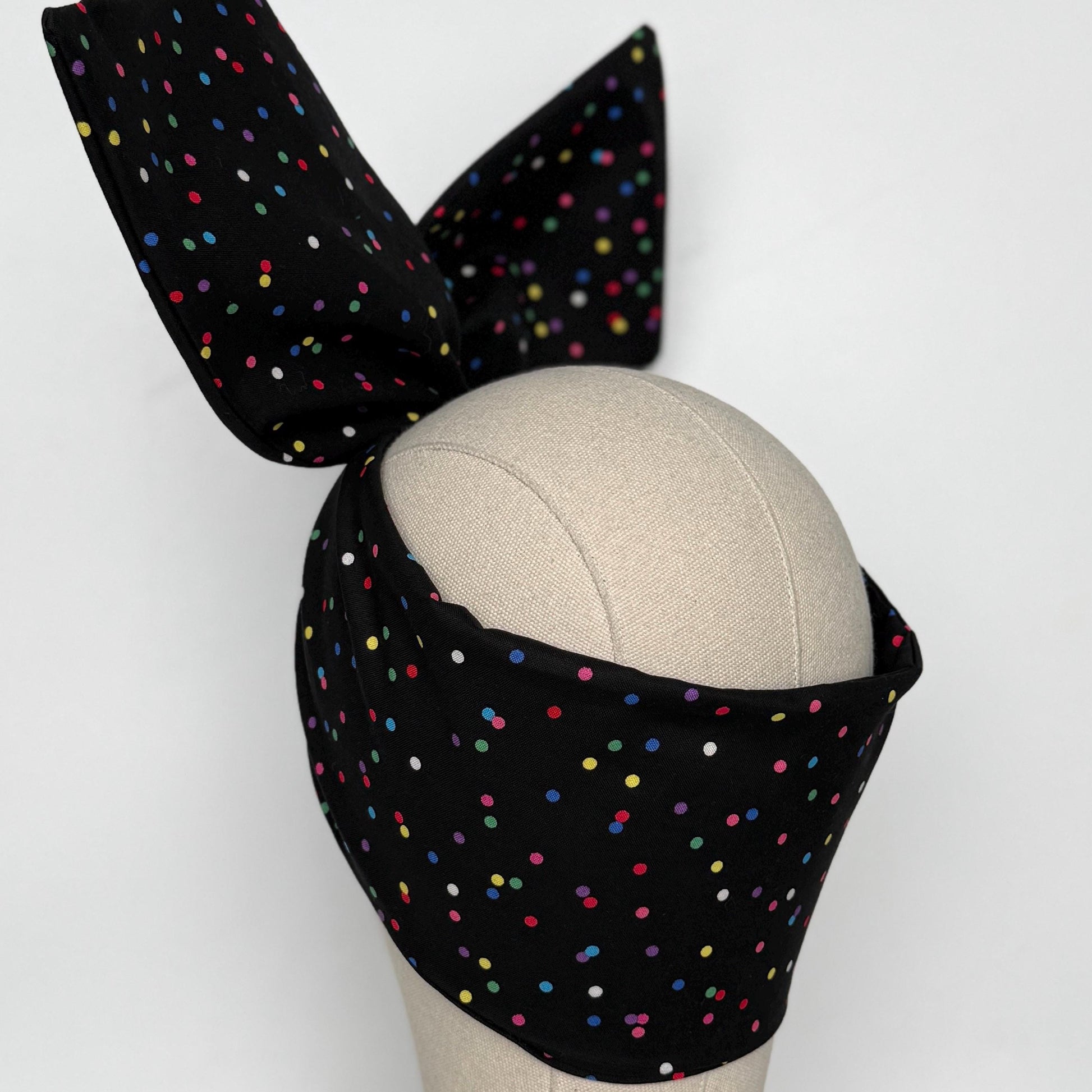 Extra Wide Adjustable Wire Headband, Black Multicolored Polka Dot Print Wired Headband, Bendable Head Wrap, Turban Accessories, Head Scarf