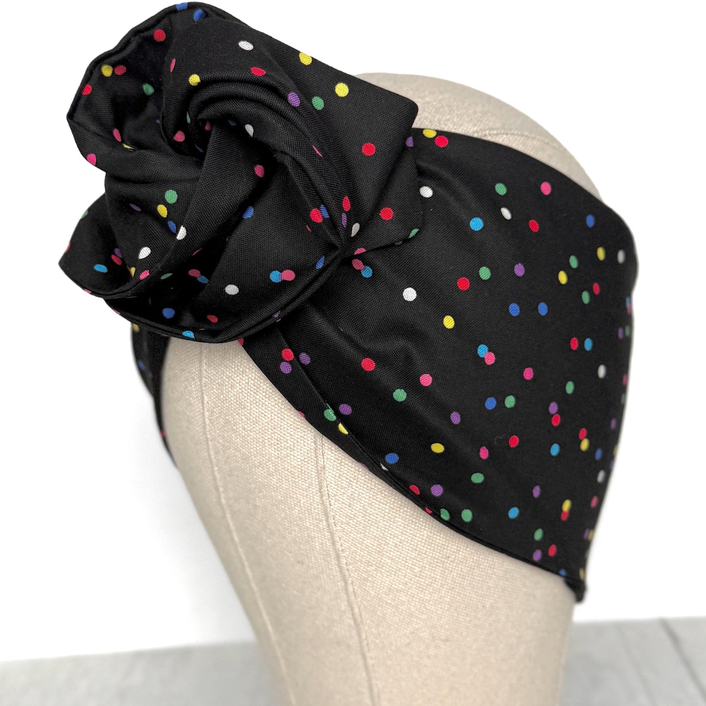 Extra Wide Adjustable Wire Headband, Black Multicolored Polka Dot Print Wired Headband, Bendable Head Wrap, Turban Accessories, Head Scarf