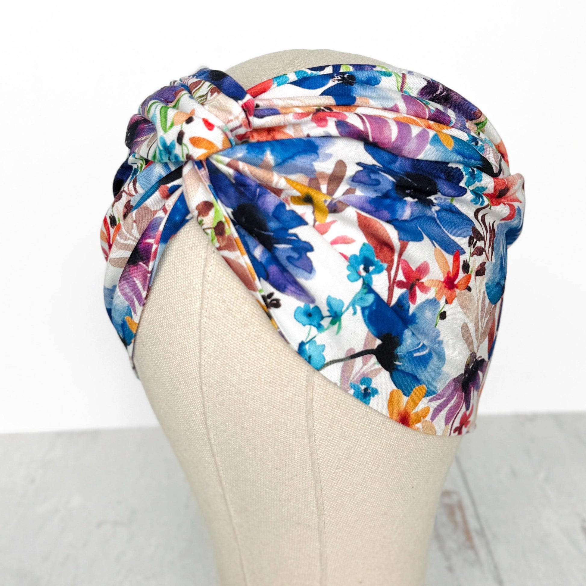 Extra Wide BENDABLE Wire Headband, White Blue Pink Floral Print, Spring Summer Wired Head Wrap, Turban Accessories, Head Scarf Bandana