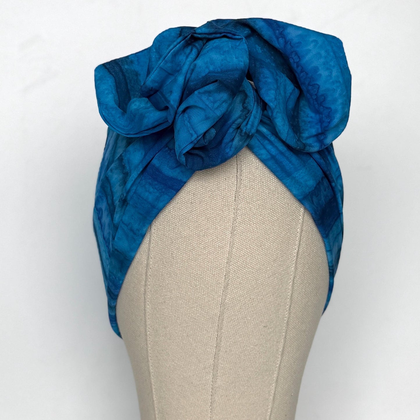 Extra Wide Adjustable Wire Headband, Batik Cobalt Blue Wired Headband, Fabric Turban Head Wrap, No Slip Hair Accessories Scarf