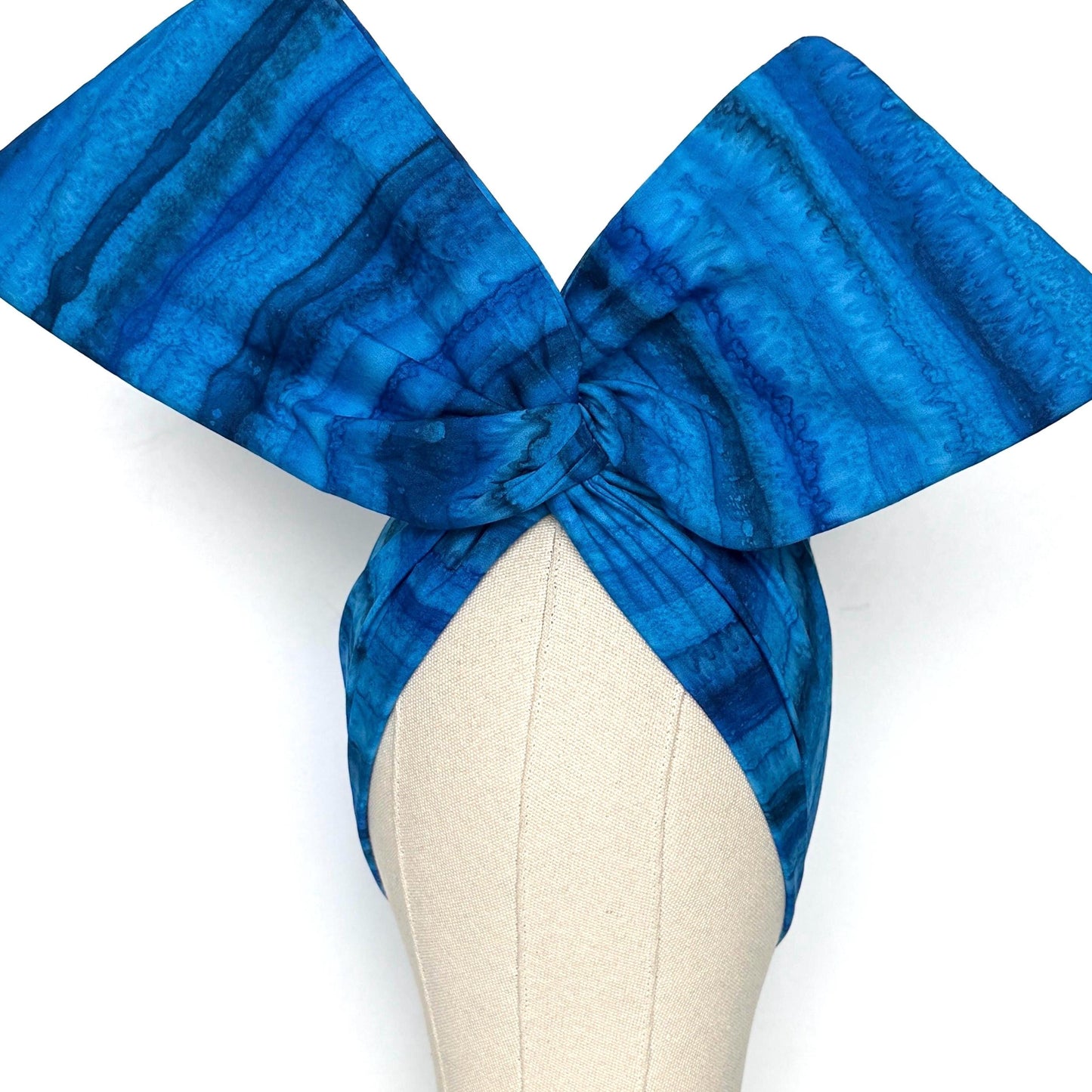 Extra Wide Adjustable Wire Headband, Batik Cobalt Blue Wired Headband, Fabric Turban Head Wrap, No Slip Hair Accessories Scarf