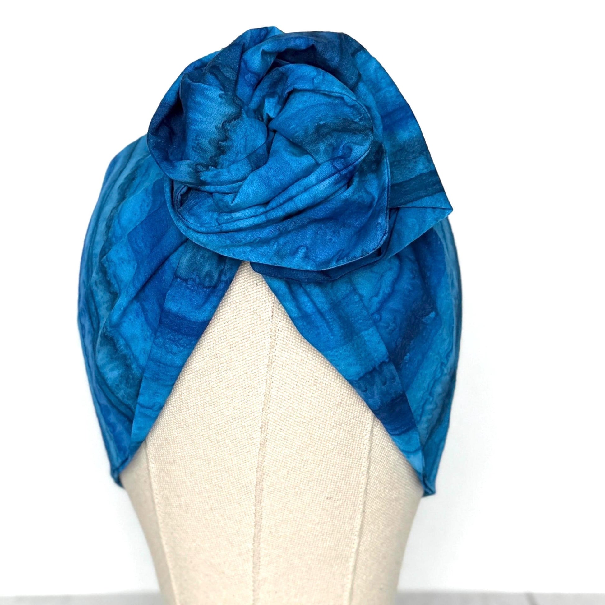 Extra Wide Adjustable Wire Headband, Batik Cobalt Blue Wired Headband, Fabric Turban Head Wrap, No Slip Hair Accessories Scarf
