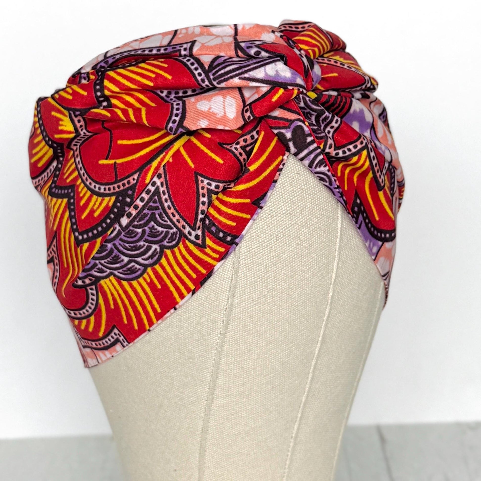 Extra Wide Adjustable Wire Wrap, Ankara Floral Print Wired Headband, Red Purple Yellow African Fabric Head Wrap, Afro Boho Accessories